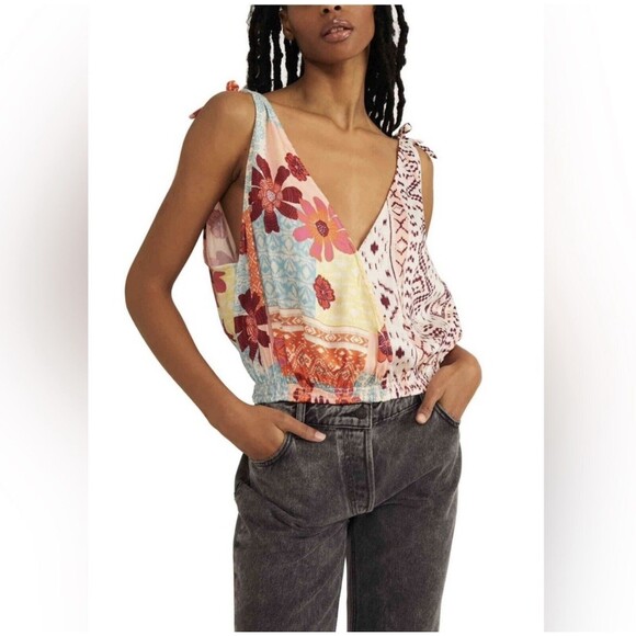 Free People Tied To You Cinch Waist Tank Top In Tropical Combo XS - Picture 1 of 11